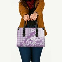 Purple Palaka Hawaiian And Japanese Leather Bag Maneki Neko And Sakura Bloom