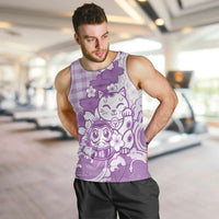 Purple Palaka Hawaiian And Japanese Men Tank Top Maneki Neko And Sakura Bloom