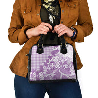 Purple Palaka Hawaiian And Japanese Shoulder Handbag Maneki Neko And Sakura Bloom