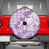 Purple Palaka Hawaiian And Japanese Spare Tire Cover Maneki Neko And Sakura Bloom