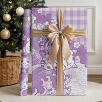 Purple Palaka Hawaiian And Japanese Wrapping Paper Maneki Neko And Sakura Bloom