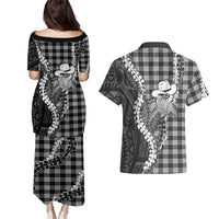 Black Hawaii Palaka Cowboy Turtle Couples Matching Puletasi and Hawaiian Shirt Hawaiian Paniolo Puakenikeni Maile Lei DT05 - Polynesian Pride