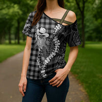 Black Hawaii Palaka Cowboy Turtle Cross Shoulder Shirt Hawaiian Paniolo Puakenikeni Maile Lei