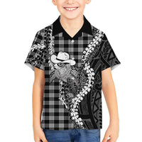 Black Hawaii Palaka Cowboy Turtle Family Matching Off Shoulder Maxi Dress and Hawaiian Shirt Hawaiian Paniolo Puakenikeni Maile Lei DT05 Son's Shirt Black - Polynesian Pride