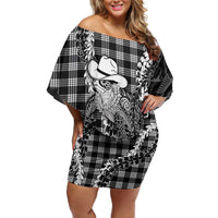 Black Hawaii Palaka Cowboy Turtle Family Matching Off Shoulder Short Dress and Hawaiian Shirt Hawaiian Paniolo Puakenikeni Maile Lei DT05 Mom's Dress Black - Polynesian Pride