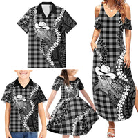 Black Hawaii Palaka Cowboy Turtle Family Matching Summer Maxi Dress and Hawaiian Shirt Hawaiian Paniolo Puakenikeni Maile Lei DT05 - Polynesian Pride
