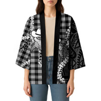 Black Hawaii Palaka Cowboy Turtle Kimono Hawaiian Paniolo Puakenikeni Maile Lei