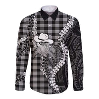 Black Hawaii Palaka Cowboy Turtle Long Sleeve Button Shirt Hawaiian Paniolo Puakenikeni Maile Lei