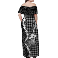 Black Hawaii Palaka Cowboy Turtle Off Shoulder Maxi Dress Hawaiian Paniolo Puakenikeni Maile Lei