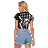 Black Hawaii Palaka Cowboy Turtle Raglan Cropped T Shirt Hawaiian Paniolo Puakenikeni Maile Lei
