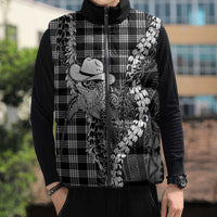Black Hawaii Palaka Cowboy Turtle Sleeveless Puffer Jacket Hawaiian Paniolo Puakenikeni Maile Lei