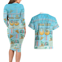 Custom Hawaii Surfing Couples Matching Long Sleeve Bodycon Dress and Hawaiian Shirt He'e Nalu