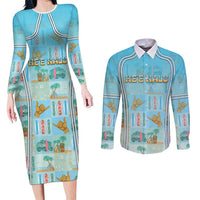 Custom Hawaii Surfing Couples Matching Long Sleeve Bodycon Dress and Long Sleeve Button Shirt He'e Nalu