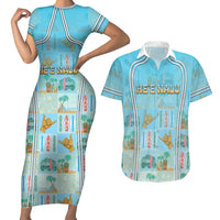 Custom Hawaii Surfing Couples Matching Short Sleeve Bodycon Dress and Hawaiian Shirt He'e Nalu