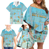 Custom Hawaii Surfing Family Matching Off Shoulder Short Dress and Hawaiian Shirt He'e Nalu