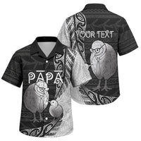 Personalised New Zealand Father's Day Family Matching Off Shoulder Short Dress and Hawaiian Shirt Papa Kiwi Bird Tribal Pattern DT05 Son's Shirt Black - Polynesian Pride