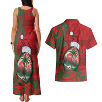 Guam Christmas Couples Matching Tank Maxi Dress and Hawaiian Shirt Chamorro Seal Hat Santa Tribal Waves - Polynesian Pride