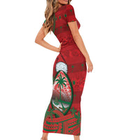 Guam Christmas Family Matching Short Sleeve Bodycon Dress and Hawaiian Shirt Chamorro Seal Hat Santa Tribal Waves DT05 - Polynesian Pride