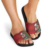 Guam Christmas Slide Sandals Chamorro Seal Hat Santa Tribal Waves - Polynesian Pride