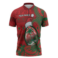 Guam Christmas Zipper Polo Shirt Chamorro Seal Hat Santa Tribal Waves - Polynesian Pride