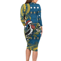 Nauru Christmas Family Matching Long Sleeve Bodycon Dress and Hawaiian Shirt Frigatebird Bird Santa Tribal Waves DT05 - Polynesian Pride
