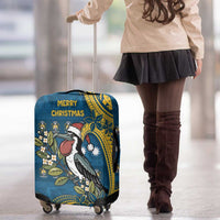 Nauru Christmas Luggage Cover Frigatebird Bird Santa Tribal Waves - Polynesian Pride