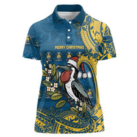 Nauru Christmas Women Polo Shirt Frigatebird Bird Santa Tribal Waves - Polynesian Pride