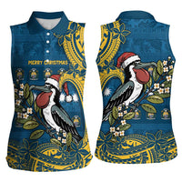Nauru Christmas Women Sleeveless Polo Shirt Frigatebird Bird Santa Tribal Waves DT05 - Polynesian Pride