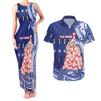Northern Mariana Islands Christmas Couples Matching Tank Maxi Dress and Hawaiian Shirt Seashell Xmas Tree Tribal Waves - Polynesian Pride
