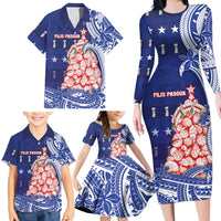 Northern Mariana Islands Christmas Family Matching Long Sleeve Bodycon Dress and Hawaiian Shirt Seashell Xmas Tree Tribal Waves DT05 - Polynesian Pride