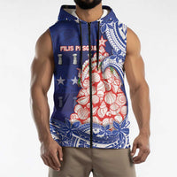Northern Mariana Islands Christmas Sleeveless Zip Hoodie Seashell Xmas Tree Tribal Waves - Polynesian Pride