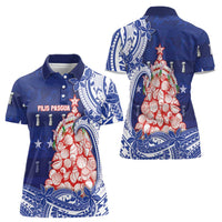 Northern Mariana Islands Christmas Women Polo Shirt Seashell Xmas Tree Tribal Waves - Polynesian Pride
