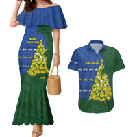 Solomon Islands Christmas Couples Matching Mermaid Dress and Hawaiian Shirt Seashell Xmas Tree Tribal Waves - Polynesian Pride