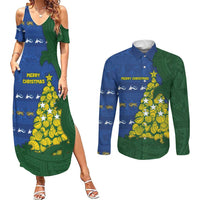 Solomon Islands Christmas Couples Matching Summer Maxi Dress and Long Sleeve Button Shirt Seashell Xmas Tree Tribal Waves - Polynesian Pride