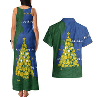 Solomon Islands Christmas Couples Matching Tank Maxi Dress and Hawaiian Shirt Seashell Xmas Tree Tribal Waves - Polynesian Pride