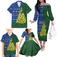 Solomon Islands Christmas Family Matching Off The Shoulder Long Sleeve Dress and Hawaiian Shirt Seashell Xmas Tree Tribal Waves DT05 - Polynesian Pride