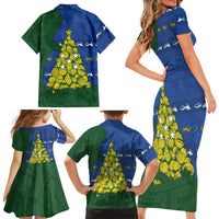 Solomon Islands Christmas Family Matching Short Sleeve Bodycon Dress and Hawaiian Shirt Seashell Xmas Tree Tribal Waves DT05 - Polynesian Pride