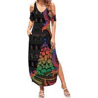 New Caledonia Christmas Family Matching Summer Maxi Dress and Hawaiian Shirt Seashell Xmas Tree Tribal Waves DT05 Mom's Dress Black - Polynesian Pride