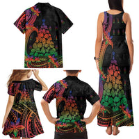 New Caledonia Christmas Family Matching Tank Maxi Dress and Hawaiian Shirt Seashell Xmas Tree Tribal Waves DT05 - Polynesian Pride