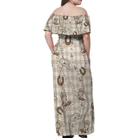 Hawaii Palaka Cowboy Family Matching Off Shoulder Maxi Dress and Hawaiian Shirt Shell Maile Lei With Western Patterns - Polynesian Pride