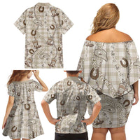 Hawaii Palaka Cowboy Family Matching Off Shoulder Short Dress and Hawaiian Shirt Shell Maile Lei With Western Patterns - Polynesian Pride