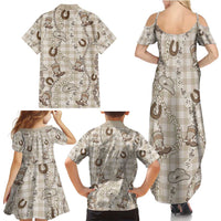 Hawaii Palaka Cowboy Family Matching Summer Maxi Dress and Hawaiian Shirt Shell Maile Lei With Western Patterns - Polynesian Pride