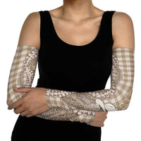 Beige Hawaii Palaka Cowboy Turtle Arm Sleeves Hawaiian Paniolo Puakenikeni Maile Lei - Polynesian Pride