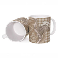 Beige Hawaii Palaka Cowboy Turtle Ceramic Mug Hawaiian Paniolo Puakenikeni Maile Lei - Polynesian Pride