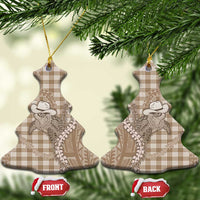 Beige Hawaii Palaka Cowboy Turtle Ceramic Ornament Hawaiian Paniolo Puakenikeni Maile Lei - Polynesian Pride