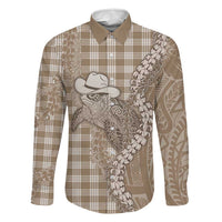 Beige Hawaii Palaka Cowboy Turtle Family Matching Summer Maxi Dress and Hawaiian Shirt Hawaiian Paniolo Puakenikeni Maile Lei DT05 Dad's Shirt - Long Sleeve Beige - Polynesian Pride