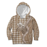 Beige Hawaii Palaka Cowboy Turtle Kid Hoodie Hawaiian Paniolo Puakenikeni Maile Lei DT05 Hoodie Beige - Polynesian Pride
