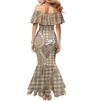 Beige Hawaii Palaka Cowboy Turtle Mermaid Dress Hawaiian Paniolo Puakenikeni Maile Lei DT05 - Polynesian Pride