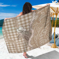 Beige Hawaii Palaka Cowboy Turtle Sarong Hawaiian Paniolo Puakenikeni Maile Lei - Polynesian Pride