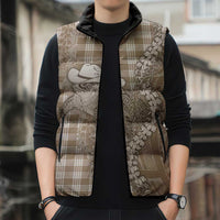 Beige Hawaii Palaka Cowboy Turtle Sleeveless Puffer Jacket Hawaiian Paniolo Puakenikeni Maile Lei - Polynesian Pride